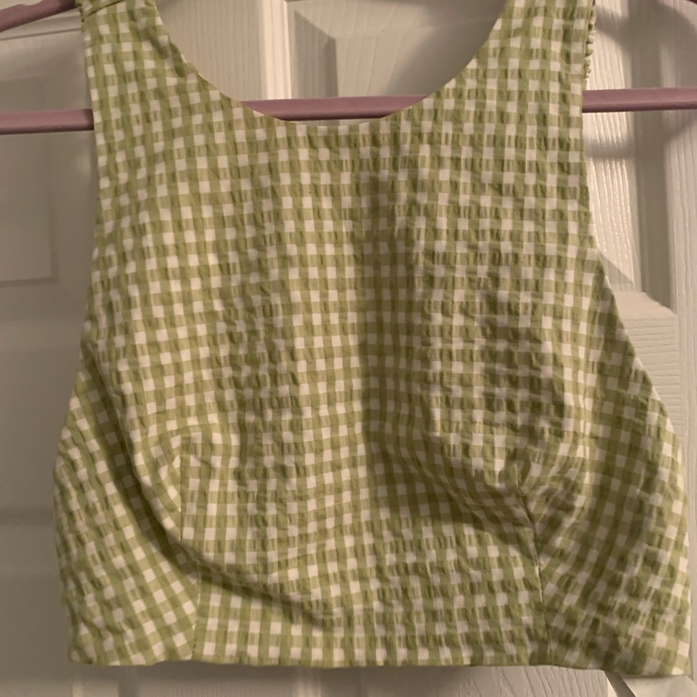 ZARA cropped green gingham backless top